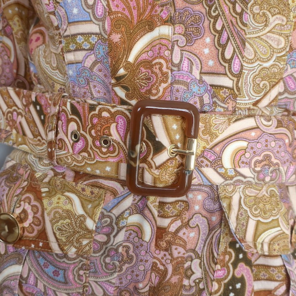 ZIMMERMANN CONCERT BELTED JUMPSUIT MULTICOLOR PAISLEY PRINT LINEN SIZE 1 - Picture 2 of 7